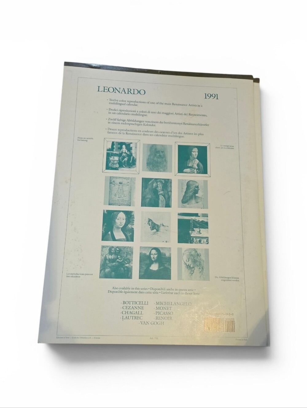 Leonardo 1991 Wall Calendar - Teal Artwork